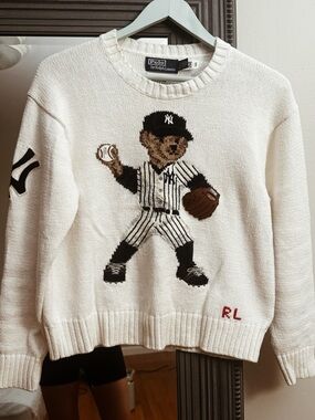 Polo Ralph Lauren Cream Baseball Bear Crewneck Sweater